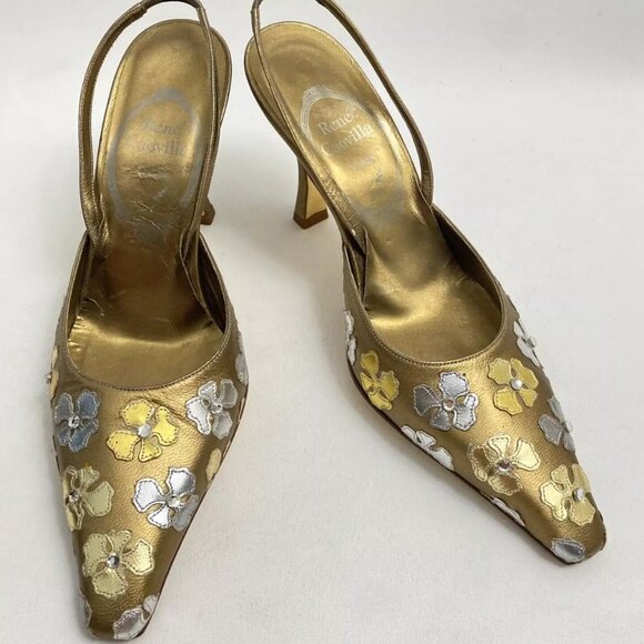 Rene Caovilla Metallic Floral Heels - Picture 3 of 6